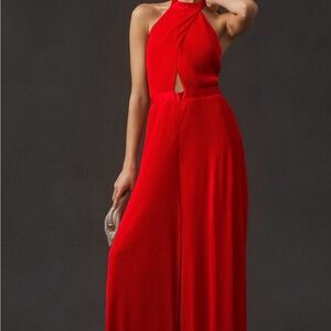 Anthropology Elegant Red Halter Jumpsuit sz10